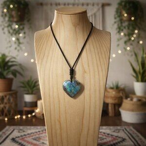Genuine Labradorite Heart Pendant Adjustable Necklace Healing Crystal Jewelry